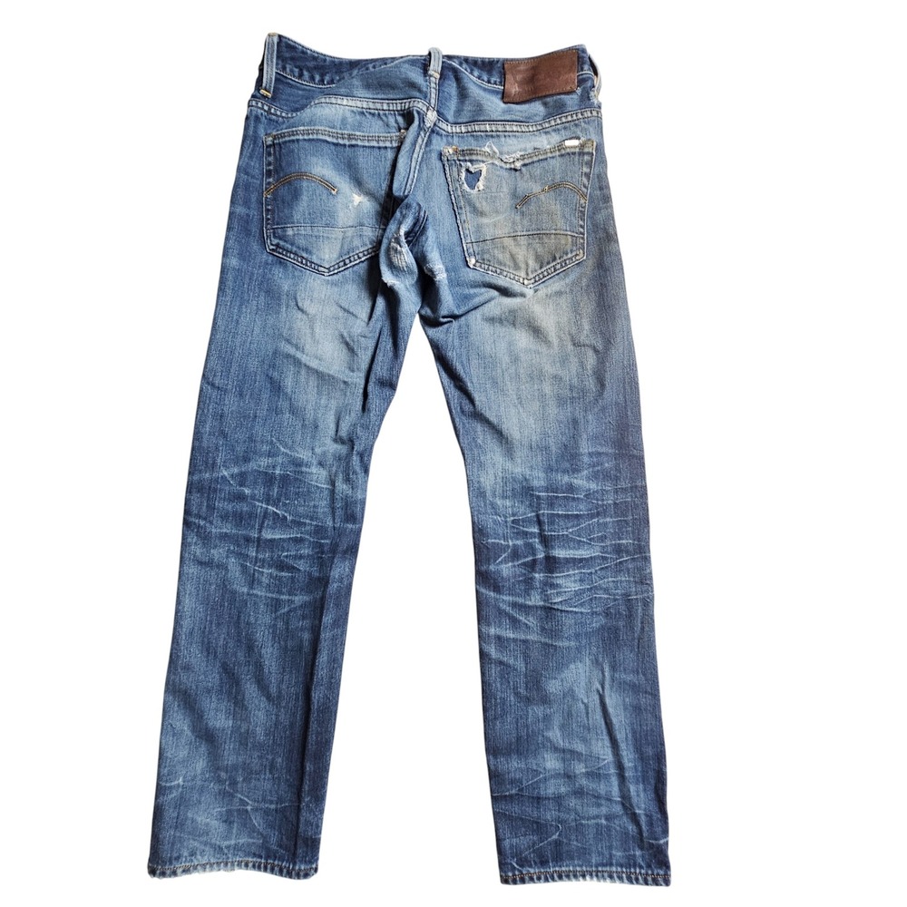 G-Star Raw 3301‎ Straight Leg Jeans Mens W31 L30 Distressed Whiskered Denim - Picture 2 of 9